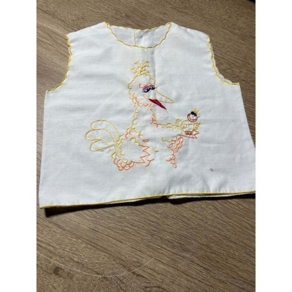 Vintage Sesame Street Hand Stitched Baby Top Vogart Transfer Big Bird Embroidery